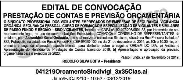 PRESTAÇÃO  DE CONVOCAÇÃO PRESTAÇÃO DE CONTAS E PREVISÃO ORÇAMENTÁRIA .