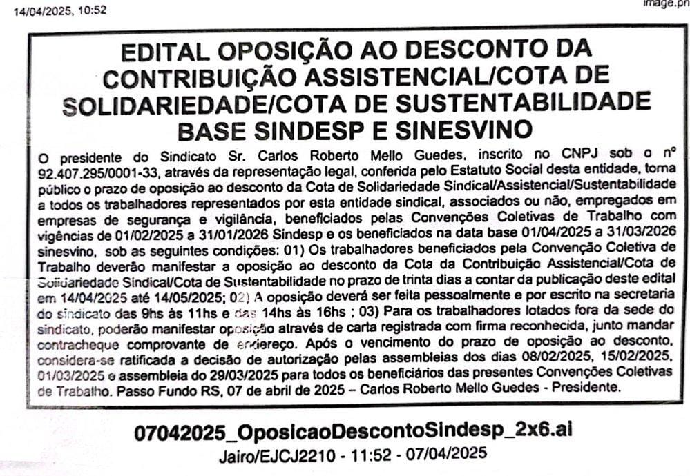 FIM do Prazo de OPOSIÇÃO a Cota Solidariedade